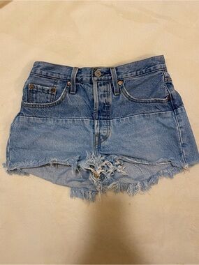 Levi's Blue High-Rise Frayed Denim Cutoff Shorts
